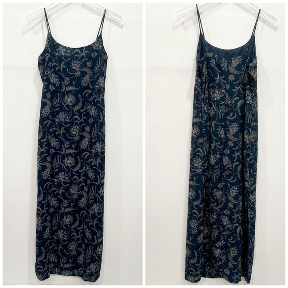 Old Navy Y2K Floral Cami Long Dress Blue Size 4 Double Slits Midi Maxi - Picture 1 of 7